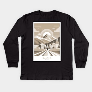 Minimal Vintage Retro Sepia Bansko Bulgaria Poster Kids Long Sleeve T-Shirt